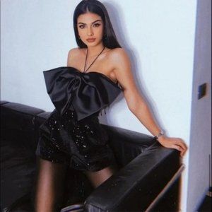 ZARA BOW TRIM SEQUIN JUMPSUIT